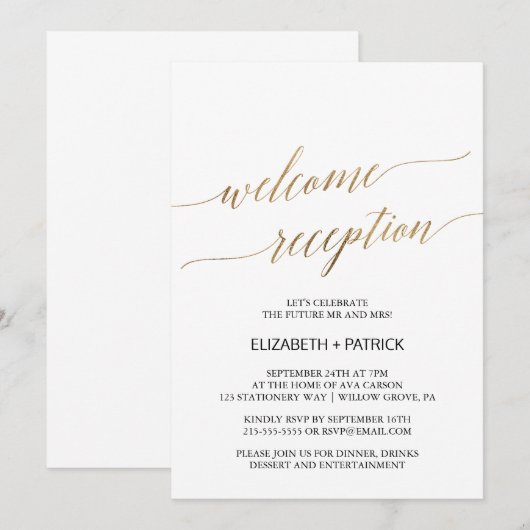 Elegant Gold Calligrafie Welkome ontvangst Kaart (Voorkant / Achterkant)