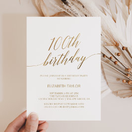 Elegant Gold Calligraphy 100th Birthday Kaart