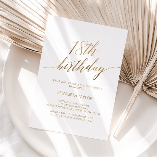 Elegant Gold Calligraphy 18th Birthday Kaart