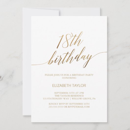 Elegant Gold Calligraphy 18th Birthday Kaart (Voorkant)
