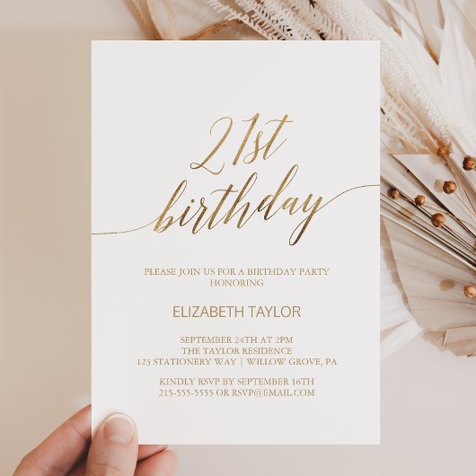 Elegant Gold Calligraphy 21st Birthday Kaart