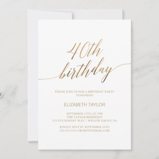 Elegant Gold Calligraphy 40th Birthday Kaart (Voorkant)