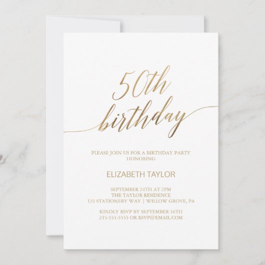 Elegant Gold Calligraphy 50th Birthday Kaart (Voorkant)