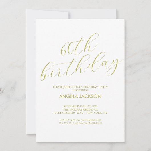 Elegant Gold Calligraphy 60th Birthday Kaart (Voorkant)