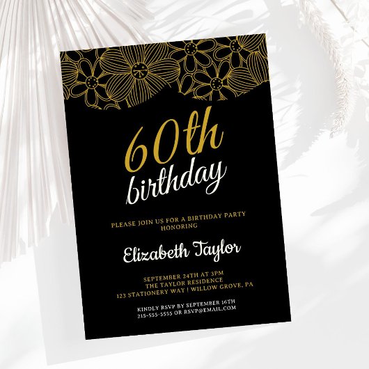 Elegant Gold Calligraphy 60th Birthday Kaart