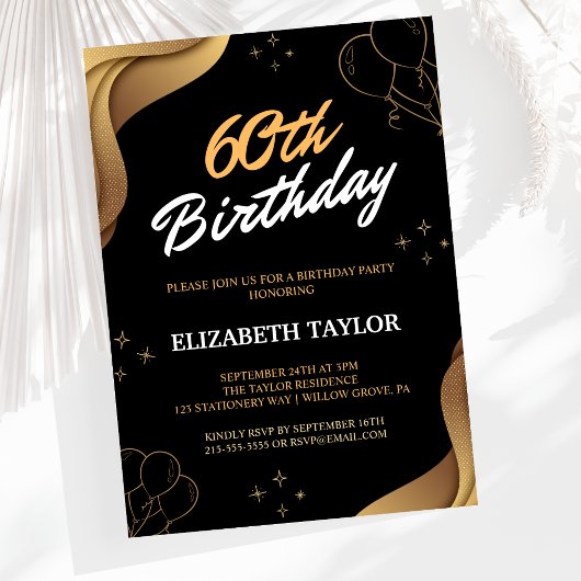 Elegant Gold Calligraphy 60th Birthday Kaart