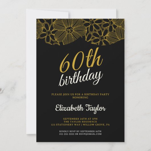 Elegant Gold Calligraphy 60th Birthday Kaart (Voorkant)