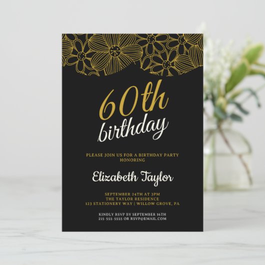 Elegant Gold Calligraphy 60th Birthday Kaart (Staand voorkant)