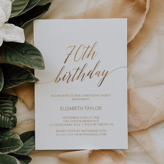 Elegant Gold Calligraphy 70th Birthday Kaart