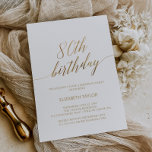 Elegant Gold Calligraphy 80th Birthday Kaart<br><div class="desc">Deze elegante goudkalligrafie 80ste verjaardagsuitnodiging is perfect voor een eenvoudig verjaardagsfeest. Het neutrale ontwerp is voorzien van een minimalistische kaart met romantische en faux gouden folie-typografie. Opmerking: dit ontwerp is niet voorzien van echte gouden folie. Het is een afbeelding van hoge kwaliteit die gemaakt is om op gouden folie te...</div>