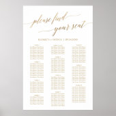 Elegant Gold Calligraphy 90+ Guest Seating Chart Poster (Voorkant)