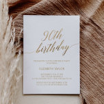 Elegant Gold Calligraphy 90th Birthday Kaart<br><div class="desc">Deze elegante goudkalligrafie op de 90ste verjaardag is perfect voor een eenvoudig verjaardagsfeest. Het neutrale ontwerp is voorzien van een minimalistische kaart met romantische en faux gouden folie-typografie. Opmerking: dit ontwerp is niet voorzien van echte gouden folie. Het is een afbeelding van hoge kwaliteit die gemaakt is om op gouden...</div>