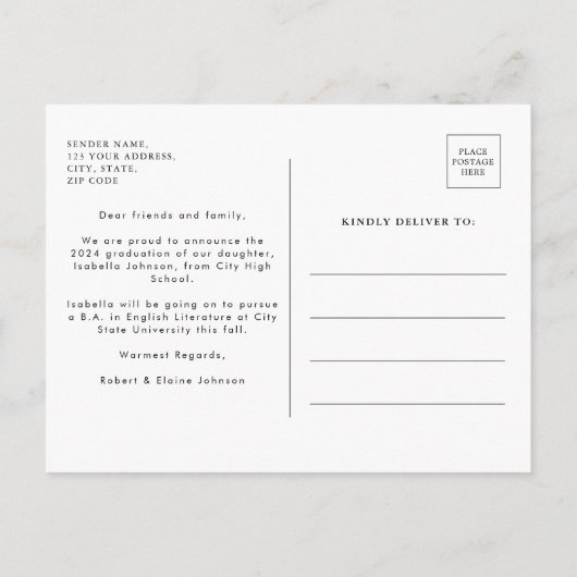 Elegant Gold Calligraphy Afstuderen Aankondigingskaart (Achterkant)