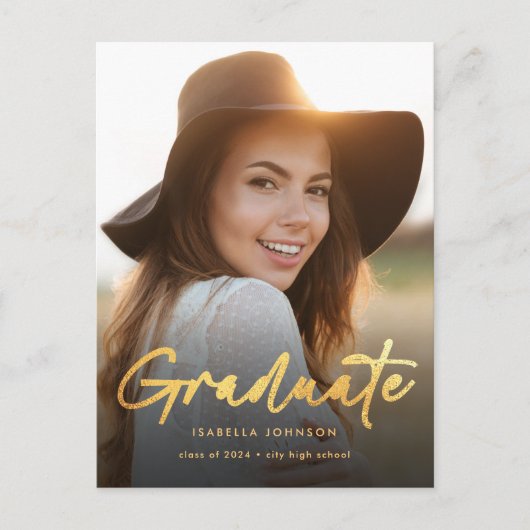 Elegant Gold Calligraphy Afstuderen Aankondigingskaart (Voorkant)