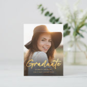 Elegant Gold Calligraphy Afstuderen Aankondigingskaart (Staand voorkant)