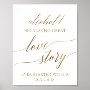 Elegant Gold Calligraphy Alcohol Love Story Sign Poster