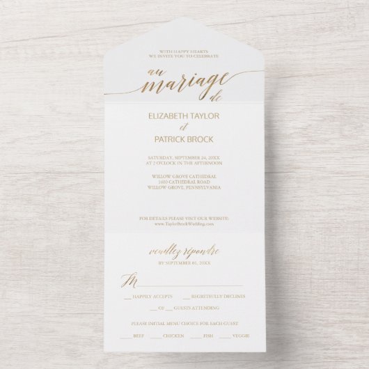 Elegant Gold Calligraphy Au Mariage De All In One Uitnodiging (Binnen)