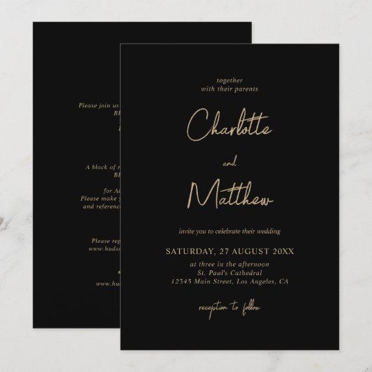 Elegant Gold Calligraphy — Back Wedding I Kaart (Voorkant / Achterkant)