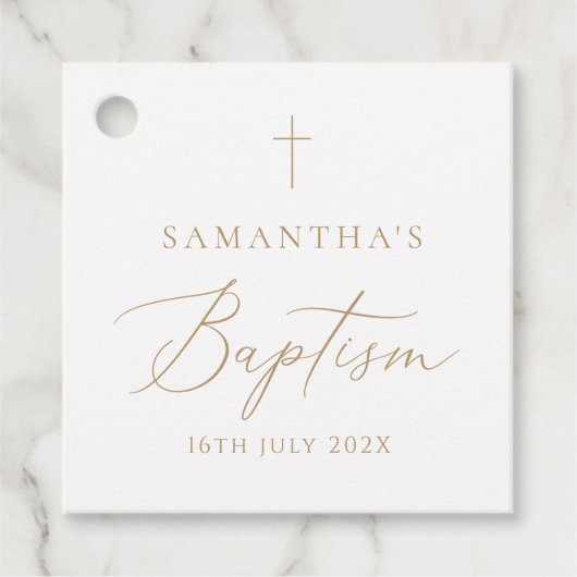Elegant Gold Calligraphy Baptism Bedankjes Labels (Voorkant)