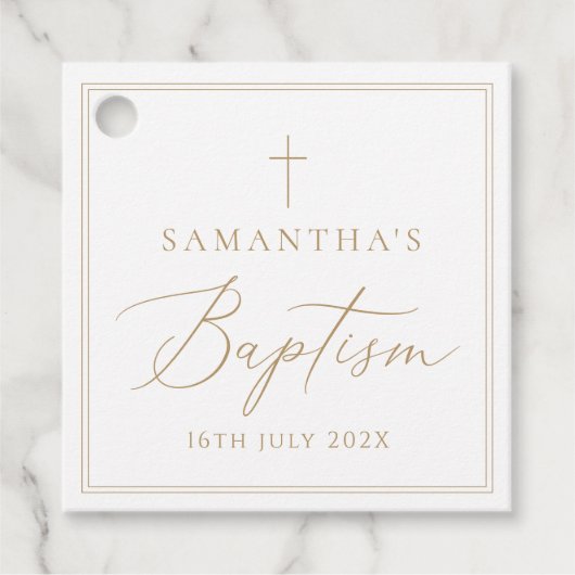 Elegant Gold Calligraphy Baptism Bedankjes Labels (Voorkant)