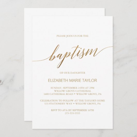 Elegant Gold Calligraphy Baptisme Kaart (Voorkant / Achterkant)