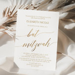 Elegant Gold Calligraphy Bat Mitzvah Kaart<br><div class="desc">Deze elegante goudkalligrafie Bat Mitzvah-uitnodiging is perfect voor een eenvoudige vleermuis mitzvah. Het neutrale ontwerp is voorzien van een minimalistische kaart met romantische en faux gouden folie-typografie. Opmerking: dit ontwerp is niet voorzien van echte gouden folie. Het is een afbeelding van hoge kwaliteit die gemaakt is om op gouden folie...</div>