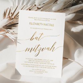 Elegant Gold Calligraphy Bat Mitzvah Kaart