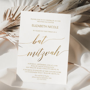 Elegant Gold Calligraphy Bat Mitzvah Kaart