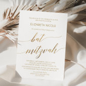 Elegant Gold Calligraphy Bat Mitzvah Kaart