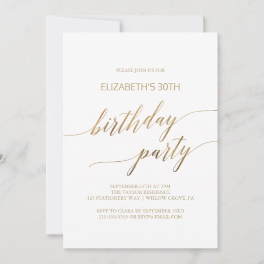 Elegant Gold Calligraphy Birthday Party Kaart (Voorkant)
