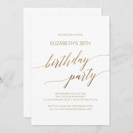 Elegant Gold Calligraphy Birthday Party Kaart (Voorkant / Achterkant)
