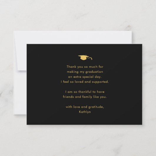 Elegant Gold Calligraphy Black Simple Afstuderen Bedankkaart (Achterkant)