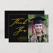 Elegant Gold Calligraphy Black Simple Afstuderen Bedankkaart (Voorkant / Achterkant)