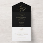 Elegant Gold Calligraphy Black Wedding All In One Uitnodiging (Binnen)