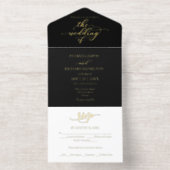 Elegant Gold Calligraphy Black Wedding All In One Uitnodiging (Binnenkant)