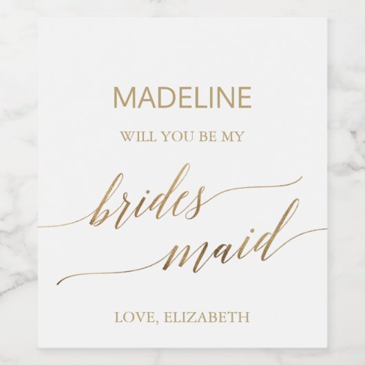 Elegant Gold Calligraphy Bridesmaid Voorstel Wijn Etiket (Enkel label)