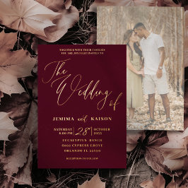 Elegant Gold Calligraphy Burgundy Wedding Folie Uitnodiging