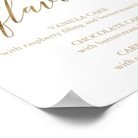 Elegant Gold Calligraphy Cake Flavors Sign. Poster (Hoek)