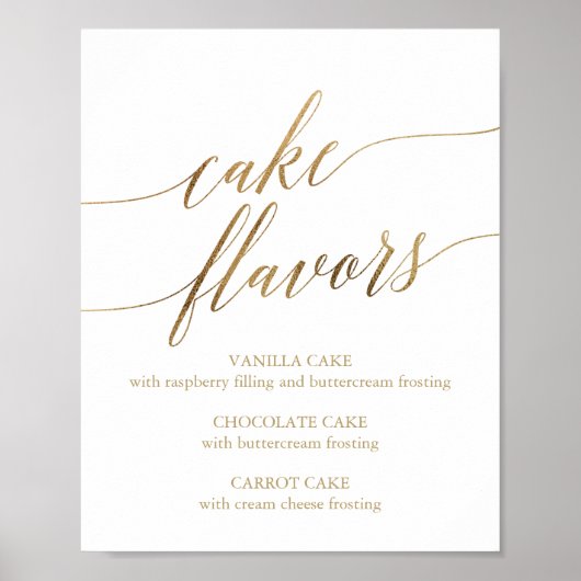 Elegant Gold Calligraphy Cake Flavors Sign. Poster (Voorkant)