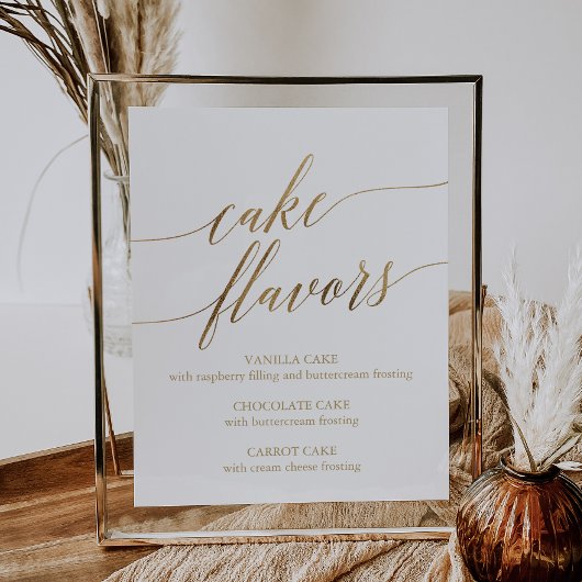 Elegant Gold Calligraphy Cake Flavors Sign. Poster