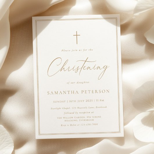 Elegant Gold Calligraphy Christening Kaart