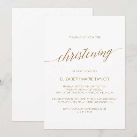 Elegant Gold Calligraphy Christening Kaart (Voorkant / Achterkant)