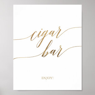 Elegant Gold Calligraphy Cigar Bar Sign. Poster