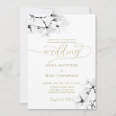 Elegant Gold Calligraphy Classic Magnolia Wedding Kaart (Voorkant)