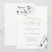 Elegant Gold Calligraphy Classic Magnolia Wedding Kaart (Voorkant / Achterkant)