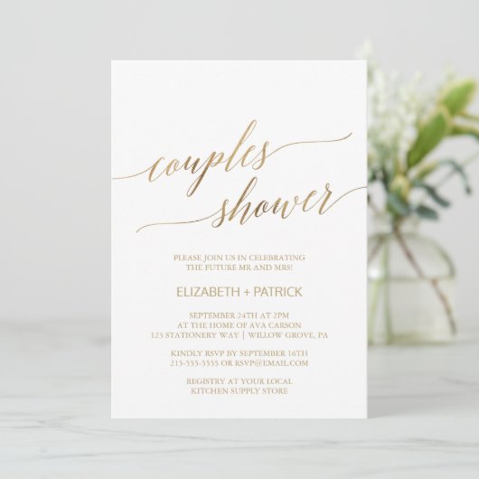 Elegant Gold Calligraphy Couples Shower Kaart (Staand voorkant)