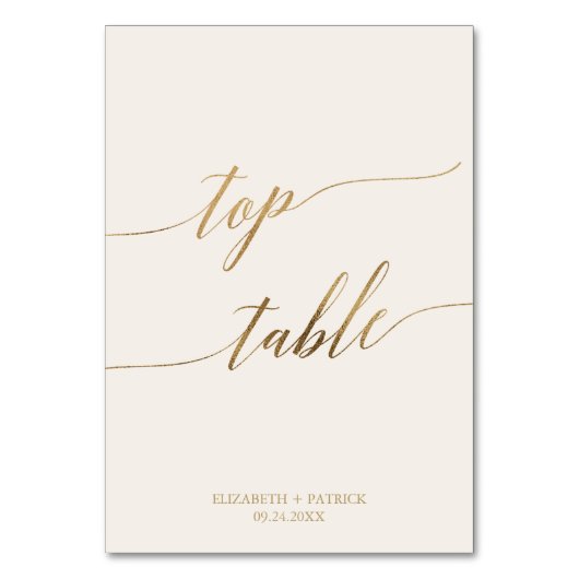 Elegant Gold Calligraphy Cream Top Table Kaart (Voorkant)