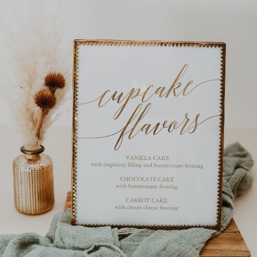 Elegant Gold Calligraphy Cupcake Flavors Sign Poster