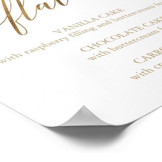 Elegant Gold Calligraphy Cupcake Flavors Sign Poster (Hoek)