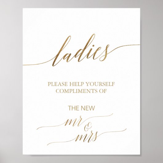 Elegant Gold Calligraphy Dambadkamer Sign. Poster (Voorkant)